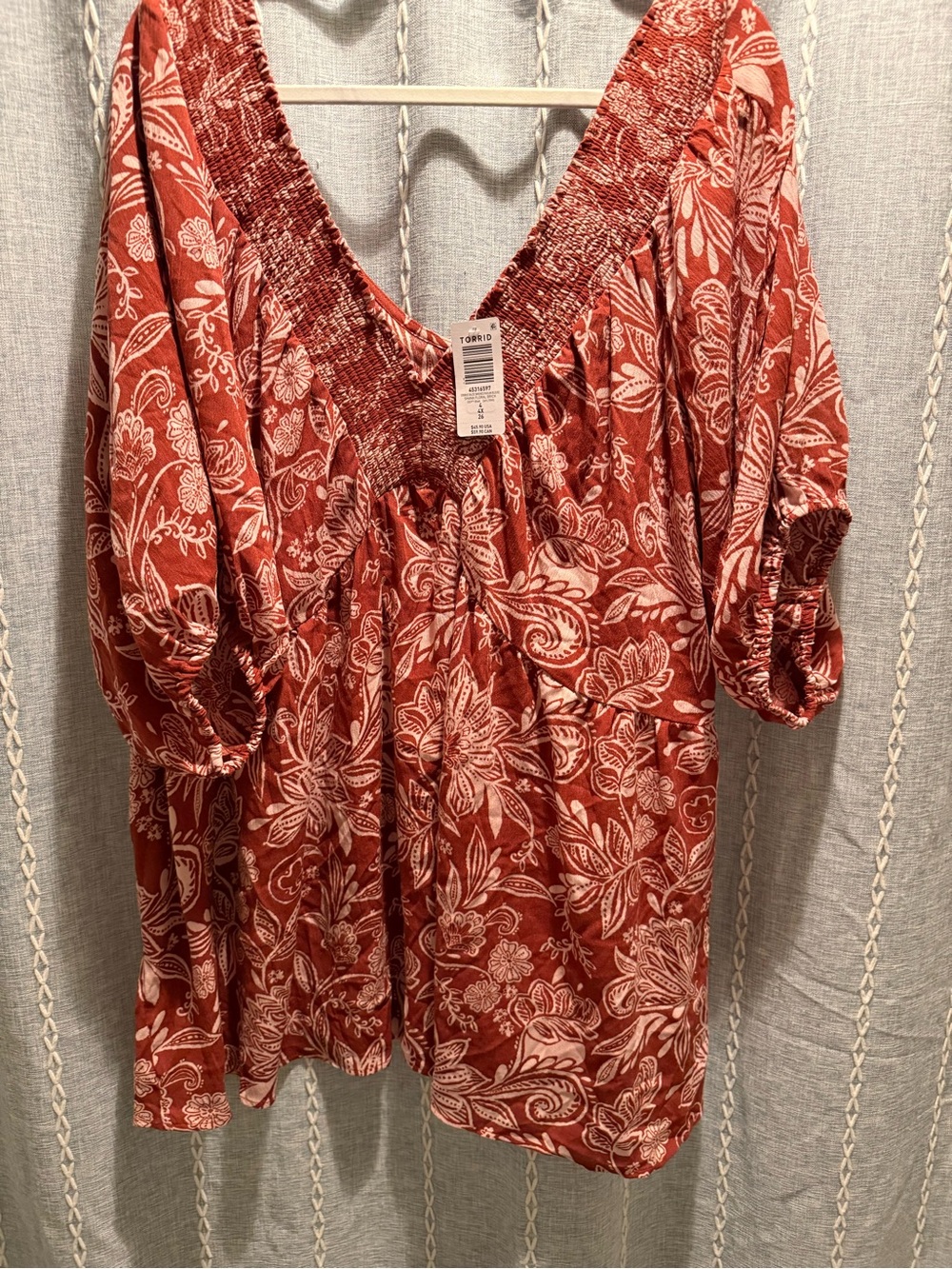 torrid Rust Paisley Smocked V-Neck Peasant Top
